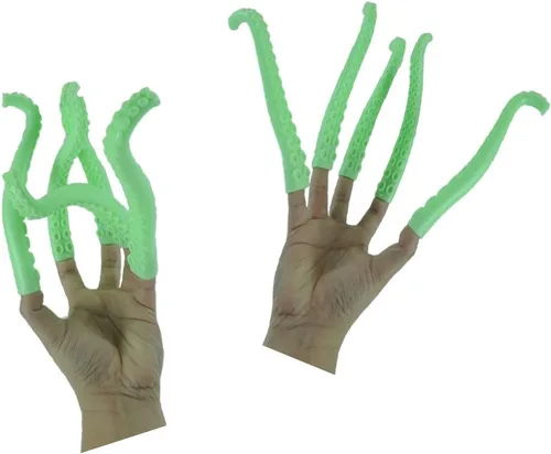 Vista 3 de 5 marionetas de tentáculo de dedo de silicona verde