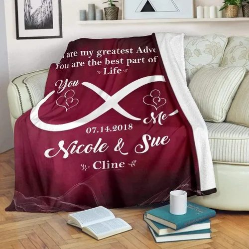Vista 2 de Manta personalizada con texto en inglés «You & Me Infinite Love», manta para esposa, marido, novia, novio, manta para boda, aniversario, Navidad