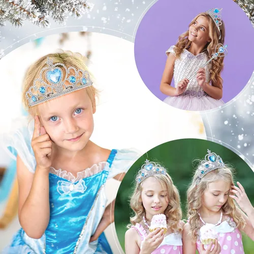 Vista 6 de Chalyna 12 piezas de coronas de princesa tiara para niña pequeña, tiara de plástico con joya de corazón de plata, regalo de invierno para cumpleaños