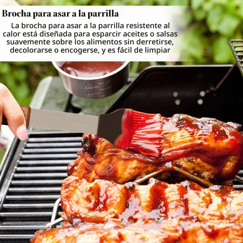 Vista 7 de IMAGE - Juego de 4 accesorios de madera para barbacoa, de acero inoxidable, utensilios para asar al aire libre, cocinar, barbacoa en el patio