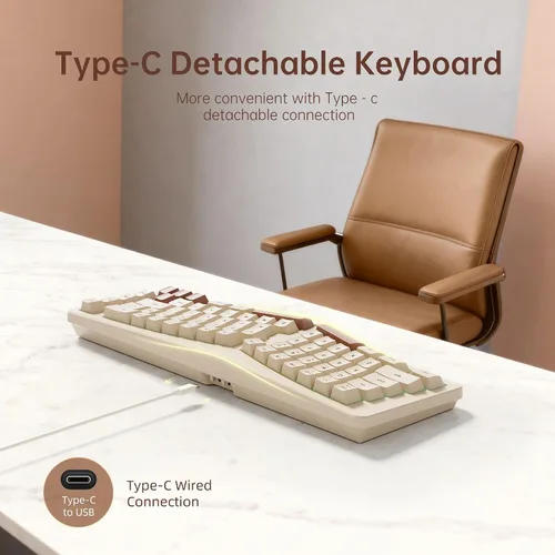 Vista 6 de 7KEYS Teclado ergonómico con cable, mini teclado compacto dividido de 69 teclas, retroiluminación RGB de 14+, cable USB tipo C desmontable