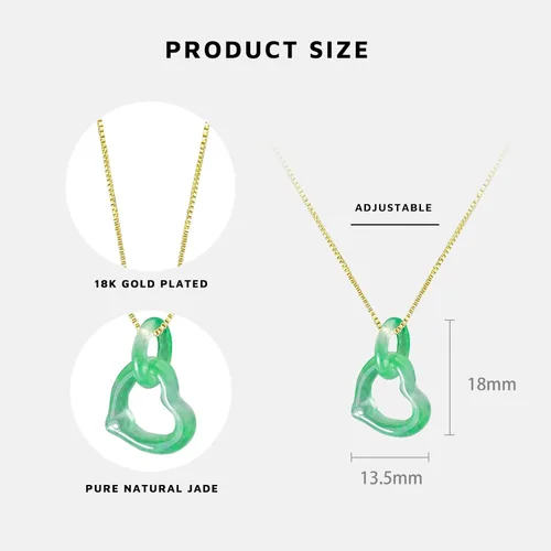Vista 2 de Jade Necklace for Women Valentine's Day Gifts, Love Heart Pendant Chain Necklaces with Birthstone Crystals 18k Gold Plated Fashion Jade Choker