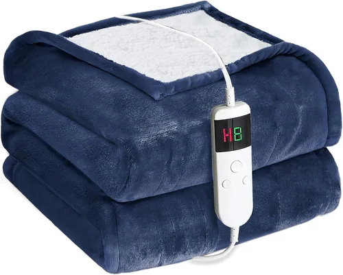 Vista 19 de Manta térmica eléctrica de 50 x 60 pulgadas, manta eléctrica de franela suave y sherpa con 10 niveles de calefacción, se apaga automáticamente