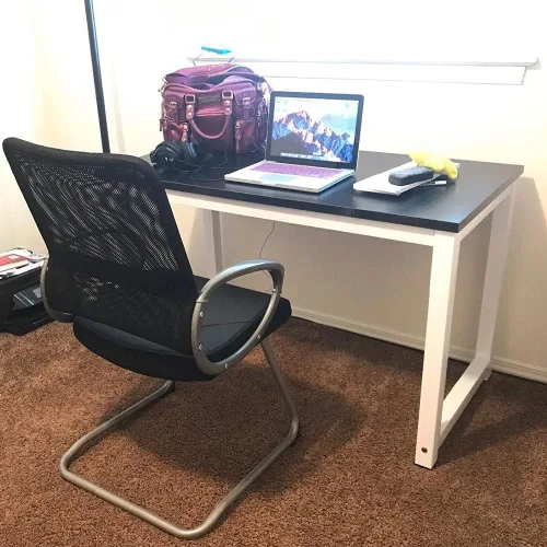 Vista 7 de G-PLUS Escritorio para computadora, mesa de trabajo resistente para oficina en casa, mesa de estudio de juegos simple de estilo moderno en blanco