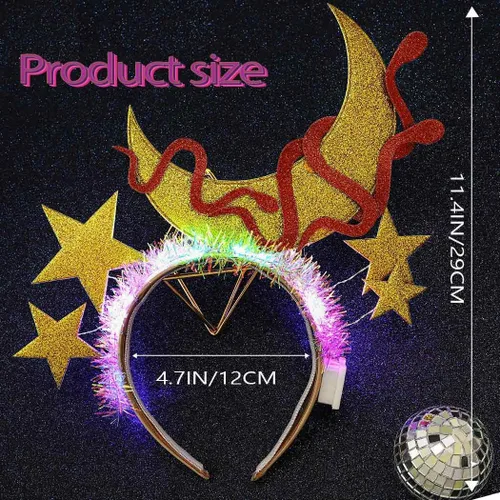 Vista 4 de Diadema iluminada con luces de estrella y luna, tocado intermitente, aros de serpiente, accesorios para el cabello, para fiestas de disfraces