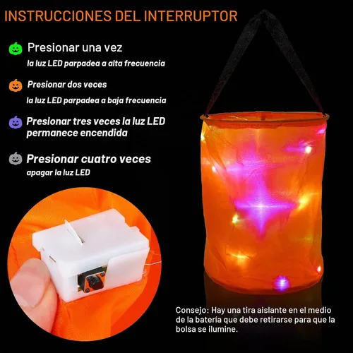 Vista 5 de CCINEE 3 bolsas de dulces de Halloween con luz LED, cubo multiusos iluminado para Halloween para fiesta de Halloween, bolsas de golosinas