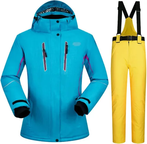Vista 10 de Conjunto de chaquetas y pantalones de esquí para mujer, invierno al aire libre, talla grande, trajes de esquí cálidos con capucha, trajes de nieve E