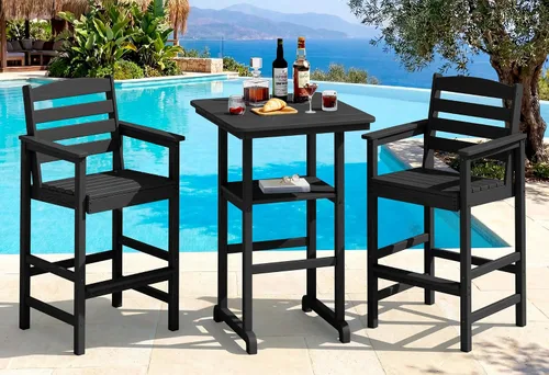 Vista 31 de SERWALL Juego de 3 sillas Adirondack de alta densidad y mesa de bar, Aruba