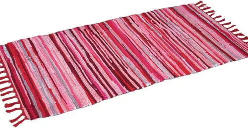 Vista 10 de Alfombra de baño de 20.0 x 30.9 in, hecha a mano, reversible, de algodón, diseño de rayas, multicolor