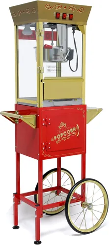 Vista 12 de Máquina para hacer palomitas de maíz, carrito profesional con hervidor de 6 onzas para hasta 25 tazas, máquina comercial vintage de acero Rojo