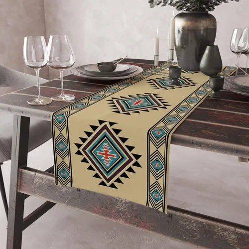 Vista 182 de Camino de mesa étnico del suroeste, navajo tribal nativo americano, bohemio, patrón geométrico azteca, camino de mesa para cocina, mesa de comedor