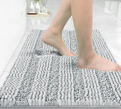 Vista 95 de Yimobra Tapetes de baño lavables, de chenilla súper suave y absorbente, para suelo y alfombra, de secado rápido, antideslizante, para bañera y Beige