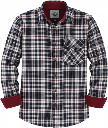 Vista 23 de Gioberti - Camisa a cuadros de franela cepillada de 100% algodón para hombre con contraste de pana Carbón vegetal