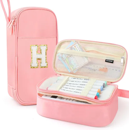 Vista 97 de Estuche Grande para Lápices, Bolsa de Lápices de Gran Capacidad, Bolsa de Lápices Personalizada con Inicial con Cremallera Suave, Múltiples