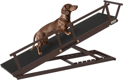 Vista 11 de Rampa para perros para cama, 7 niveles ajustables (13-37 pulgadas), rampa para perros de madera de abedul para cama alta, sofá, plegable de 60