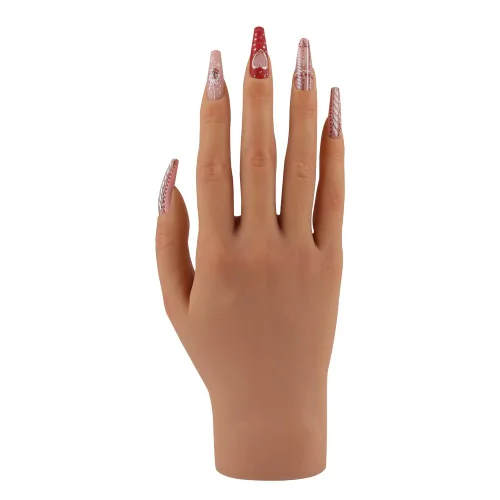 Vista 8 de Mano de práctica de silicona para uñas acrílicas, manos falsas para practicar uñas postizas, mano de maniquí para práctica de uñas y arte de uñas