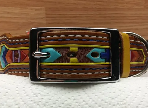 Vista 5 de Dog Large Collar with Aztec Motif, Dog Lover Handstitched Collar, Padded Leather Dog Collar, Dog Collar Handmade Leather