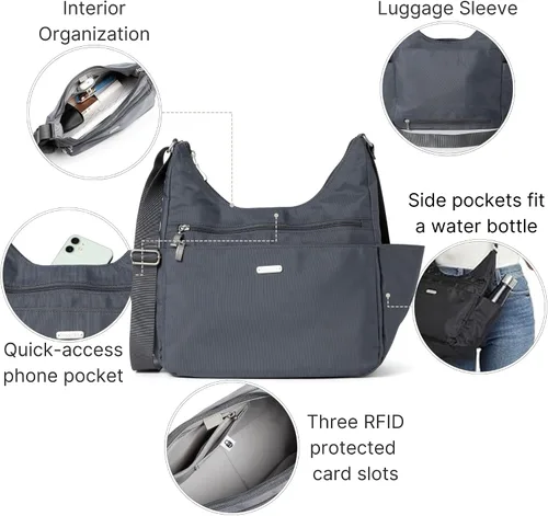 Vista 2 de Baggallini Essential Hobo - Bolso de viaje ligero de 11 x 9 pulgadas para mujer, de nailon lavable con protección RFID