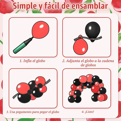 Vista 7 de Kit de arco de guirnalda de globos de cerezo rojo y negro, globos de papel