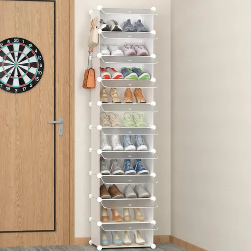 Vista 10 de HOMIDEC - Zapatero de 10 niveles para almacenamiento de 20 pares de zapatos, estantes de plástico para zapatos, organizador para armario, pasillo