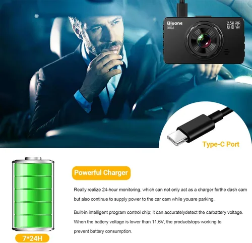 Vista 3 de Cable de alimentación OBD para cargador de cámara de tablero OBD2 a USB, 24 horas de vigilancia/modo Acc con botón de interruptor, adaptador