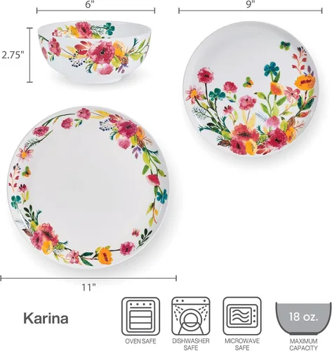 Vista 3 de Mikasa Karina Bone China - Juego de vajilla ligera de 12 piezas, resistente a las astillas, servicio para 4 personas