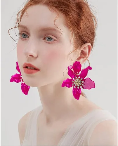 Vista 4 de Aretes colgantes únicos de resina acrílica de gran tamaño, estilo bohemio, de verano, retro, grandes, brillantes, de cristal hawaiano, para mujeres
