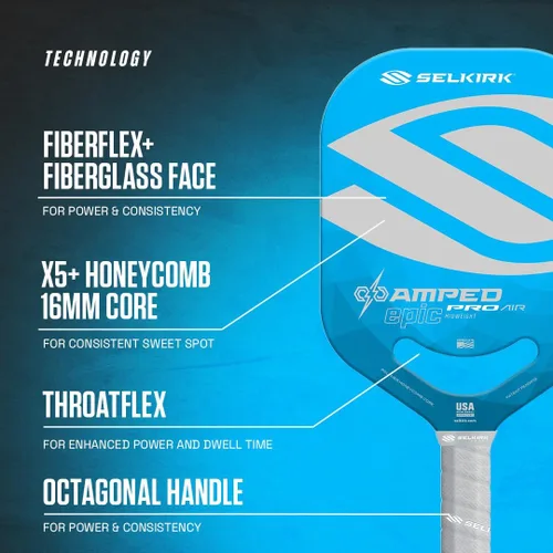Vista 6 de Selkirk Sport Paletas de pickleball Amped Ensambladas en los Estados Unidos Amped Control o Amped Pro Pala de pickleball de fibra de vidrio