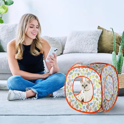 Vista 6 de Andiker Tienda para gatos, túnel de gatos con 3 agujeros seguro y fuerte, lindo túnel plegable fácil de transportar para gatos de interior, gatitos