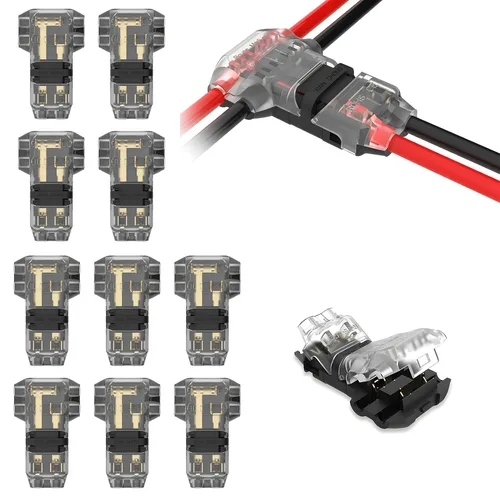 Vista 9 de Conectores divisores de cable T Tap 3 vías 2 pines, conectores de cable de bajo voltaje para 16-20 AWG, 10 piezas, conectores de empalme de cable
