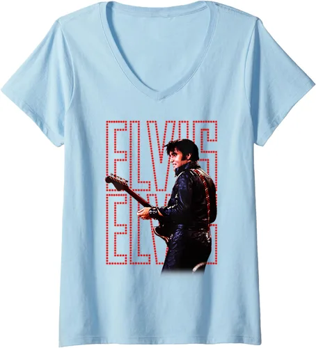 Vista 4 de Camiseta con cuello en V oficial de Elvis Presley 68 Comeback Special para mujer Negro