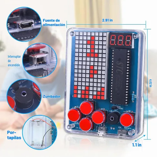 Vista 5 de PEMENOL Kit de soldadura de juego de bricolaje para principiantes, 4 juegos retro, proyecto de electrónica STEM con brillo ajustable, interruptor