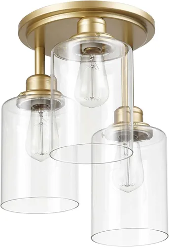 Vista 9 de Globe Electric 65904 Lámpara de techo semiempotrada de 3 luces de bronce con pantallas de vidrio semillado, ideal para cocina, baño, dormitorio
