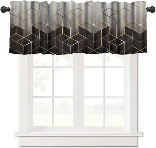 Vista 15 de Cenefa de cortina geométrica para ventanas, cenefa moderna con bolsillo para barra, 1 panel, cortinas cortas abstractas para playa, cortinas cortas