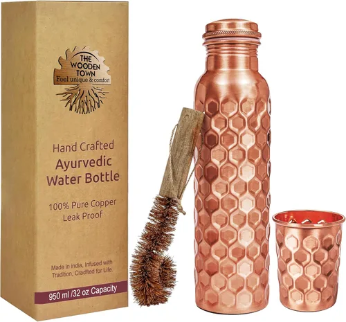 Vista 5 de Botella de agua de cobre, 32 oz (950 ml), cobre puro diamante