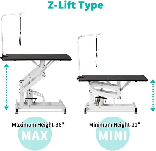 Vista 3 de Mesa hidráulica de aseo para perros grandes, medianos y pequeños, mesa de aseo resistente con brazo ajustable, capacidad máxima de hasta 300 libras