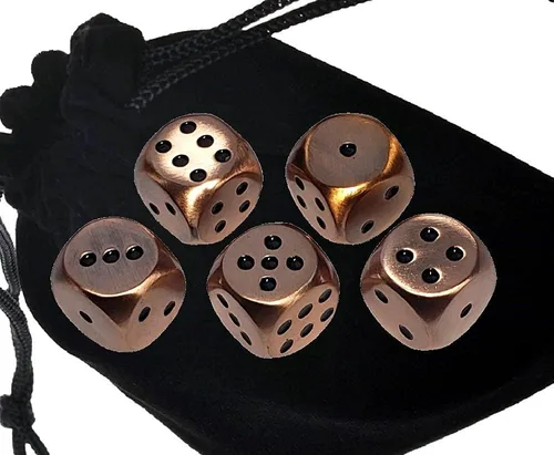 Vista 2 de Cyber-Deals Juego de dados de piel sintética negra con forro de fieltro negro de felpa + dados de metal de aleación de zinc de 0.630 pulgadas, caja