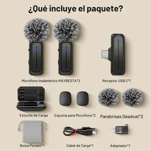 Vista 7 de MAYBESTA Mini micrófono inalámbrico para iPhone y teléfono Android, micrófonos de solapa Bluetooth con estuche de carga para grabación de video, 2