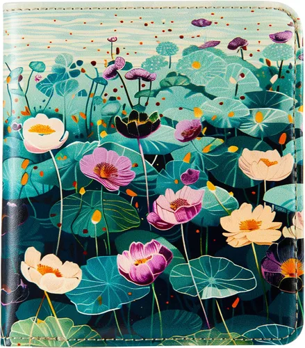 Vista 13 de Walle Rfid - Cartera pequeña y compacta con bolsillo plegable para mujer, minicarjetero de viaje con ventana de identificación, Cereza Negra, Lindo