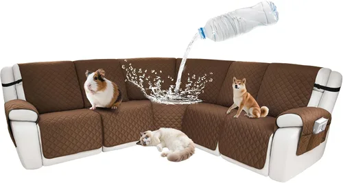 Vista 47 de Fundas impermeables para sofá reclinable seccional en forma de L, 7 piezas, antideslizantes, lavables, juego de fundas reclinables para mascotas