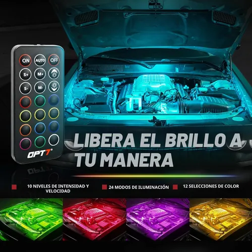 Vista 4 de OPT7 Aura Pro Luces para Compartimento del Motor con Aplicación y Control Remoto, 4 Piezas de 30 cm Tira de Luz LED Impermeable Bajo el Capó, Kit