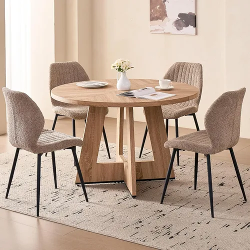 Vista 26 de Juego de mesa redonda de comedor de 47 pulgadas para 4, base en abanico, parte superior de 1.38 pulgadas de grosor, mesa de cocina de madera con 4