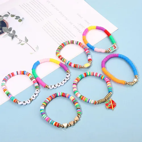 Vista 159 de Surfer Heishi - Pulseras apilables para mujer, apilables, de vinilo arcoíris, disco de arcilla, pulseras elásticas para la amistad, joyería bohemia