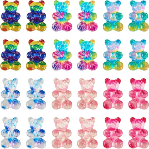 Vista 9 de Pandahall - 45 unidades de cabujones de oso gomoso de resina, coloridos dijes de oso de caramelo con parte trasera plana, dijes de uñas