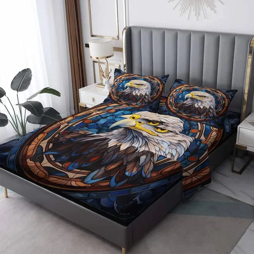 Vista 8 de Bald Eagle Sábanas tamaño individual – Sábanas de cama de pájaros, microfibra suave, bolsillo profundo, sábanas y fundas de almohada estampadas sin
