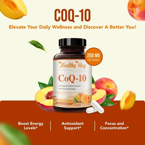 Vista 4 de Coenzima Q10 200 mg CoQ10 Suplemento -Una vez al día CoQ10 200mg Cápsulas en polvo para la salud del corazón, antioxidantes y apoyo energético, sin