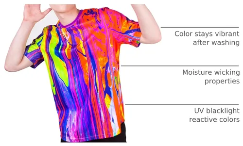Vista 4 de aofmoka - Camiseta ultravioleta hecha a mano, reactiva a luz negra, con impresión decorativa Crema ácida