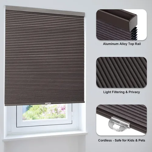 Vista 4 de LazBlinds Persianas celulares inalámbricas personalizadas, café oscuro, 16-70 pulgadas de ancho x 12-72 pulgadas de alto Blackout - Café oscuro