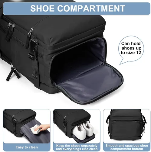Vista 4 de Mochila de viaje Suwasp para mujer aprobada por aerolíneas, equipaje de mano aprobado para vuelos, mochila para hombre, Negro, Mediana, Moderno