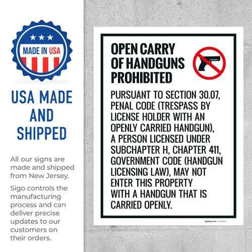 Vista 5 de Open Carry Of Handguns Prohibited Texas Penal Code Section 3007 Kit de letreros para acera, 18 x 24 pulgadas, paneles de repuesto (paquete de 2)
